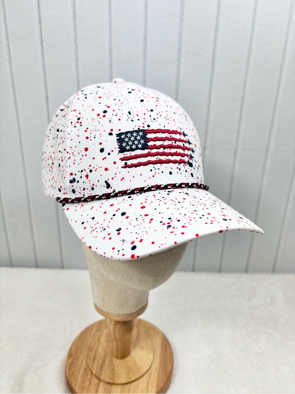 BirdieBoss USA Splatter Golf Hat American Flag Snapback Rope Hat